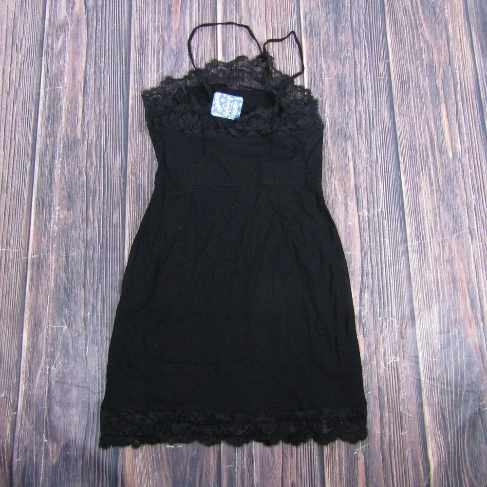 Free People Dress Womens Small Black Lace Trim Slip Spaghetti Strap OB1031310‎